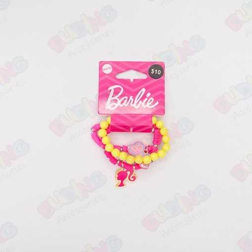 OEM Licensed Barbie Beads Bracelet Set for Girls, 3 pcs set(1 Beads Bracelet and 2 Clay Bracelets with charms) DD1053