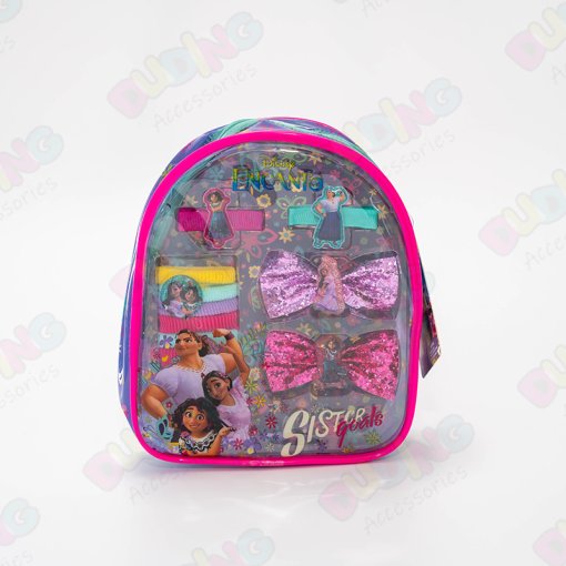 Kid's ENCANTO Hair Accessory Backpack Set For Girls - 10 Pack with 6 Terry Ponies, 2 Hair Bows & 2 Hair Alligator Clips DD1094
