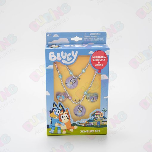 Licensed Girls' Bluey Jewelry Set - 4 Pack Includes 1 necklace, 1 bracelet & 2 rings DD1100