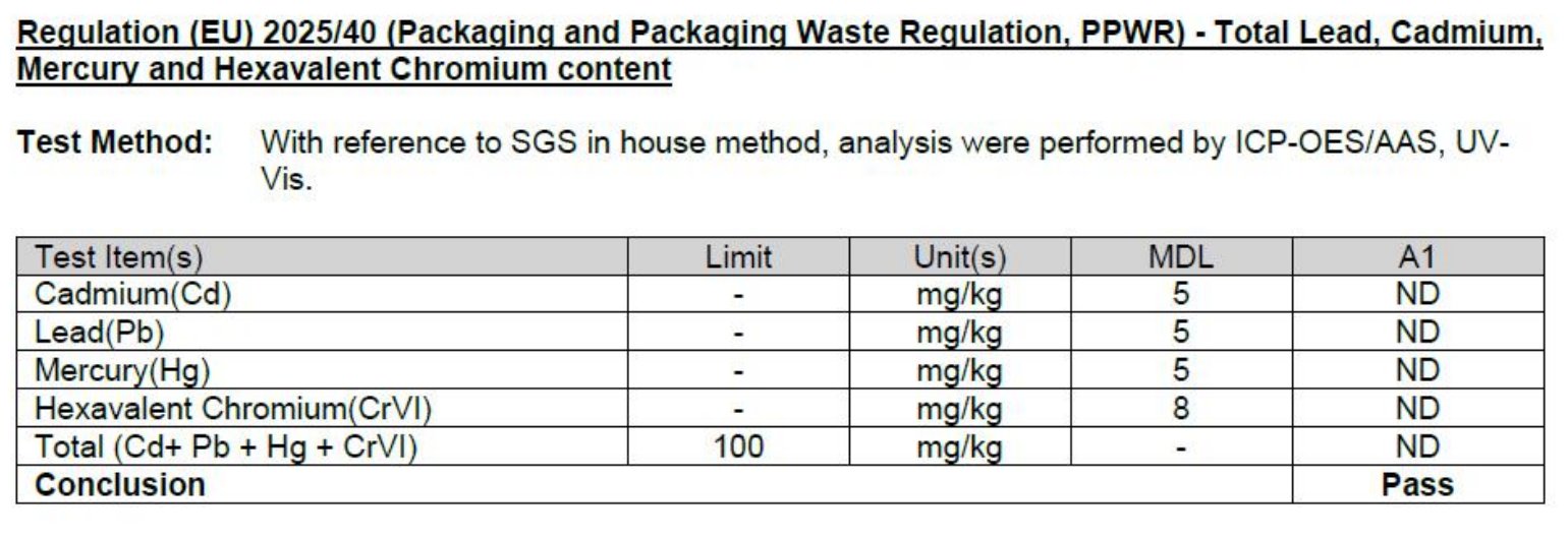 Redacted paper test excerpt for lead cadmium mercury and hexavalent chromium