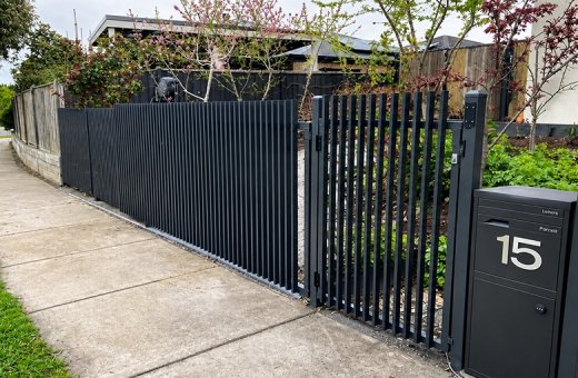 Tuscany Countryside Villa — Custom Bronze Aluminum Blade Fence & Driveway Gate