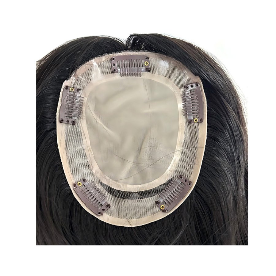 Full Silk base human hair topper with clips for women