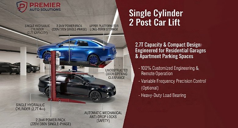 Deep Technical & Application Solution: Single Cylinder 2 Post Car Lift for Residential & Apartment Garages